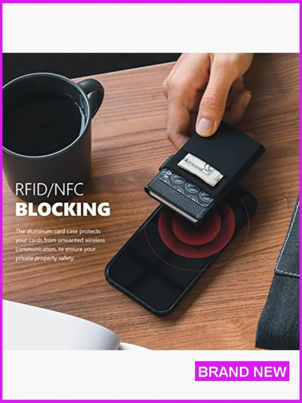 Minimalist RFID Blocking Pop Up Card Holder Wallet Slim Design Vegan Leather